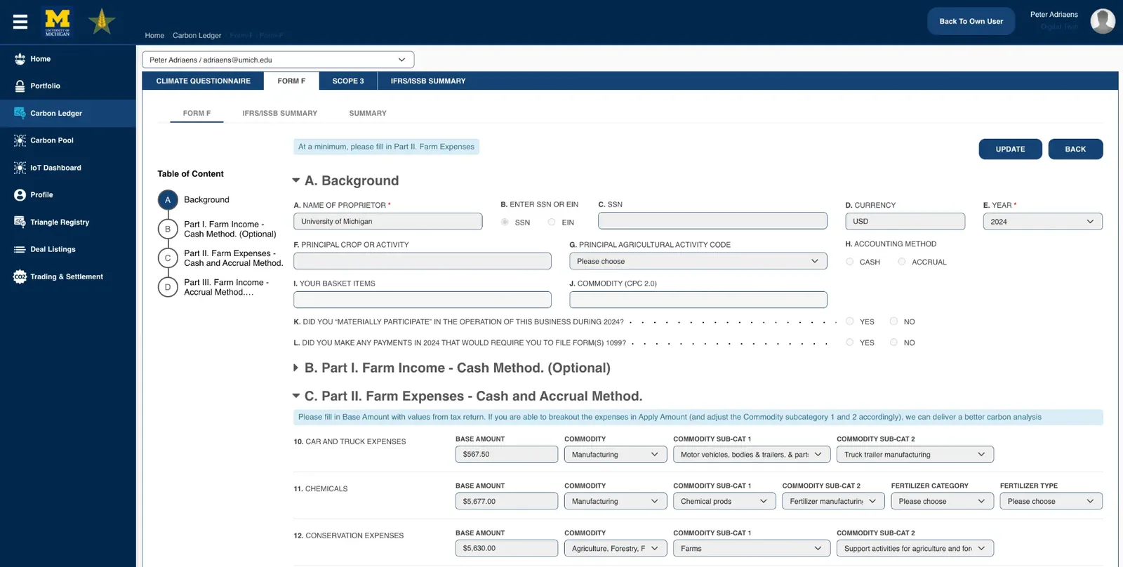 Triangle Carbon Ledger: Schedule F and IFRS/ISSB reporting
