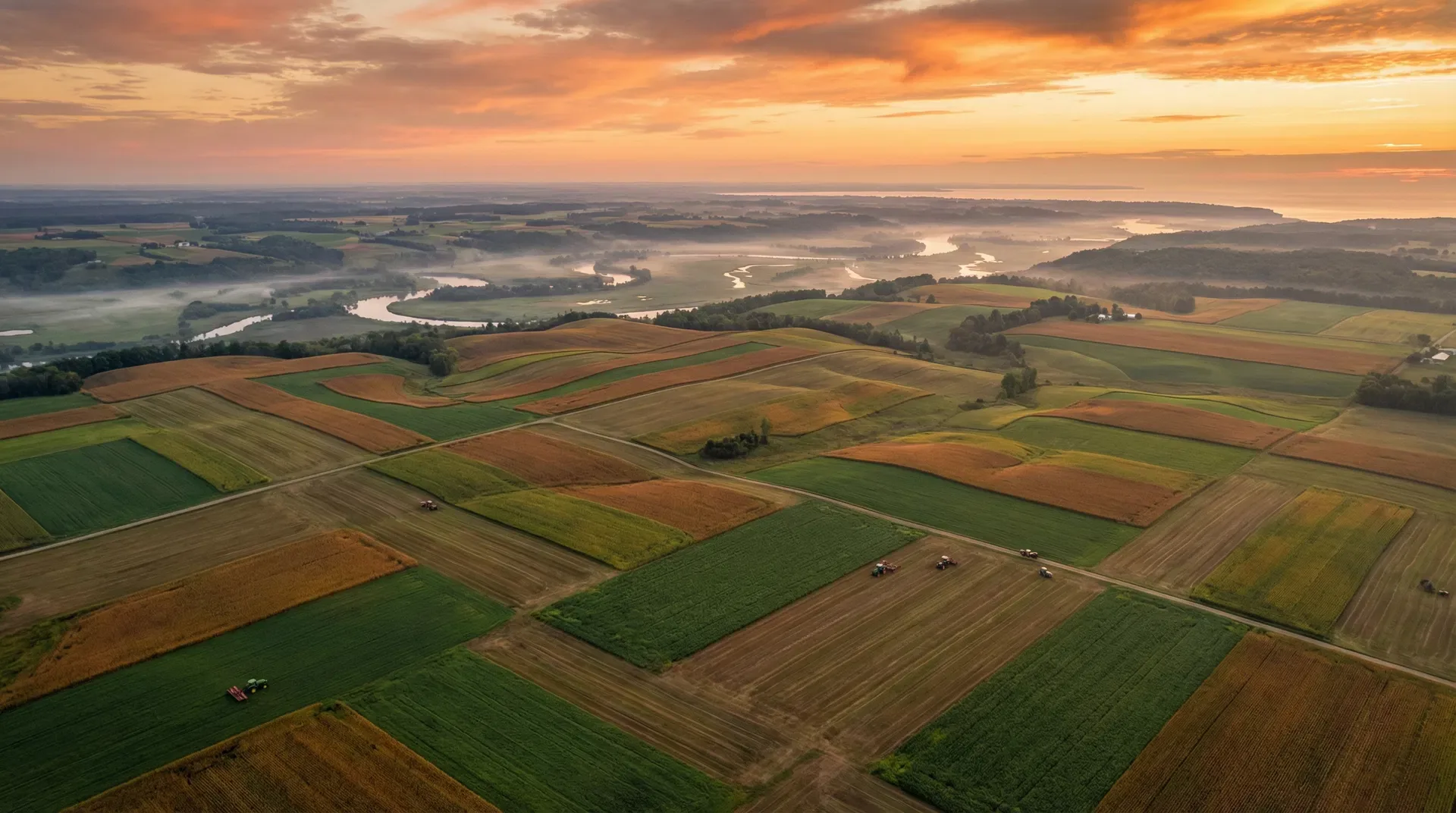 Regenerative agriculture fields at golden hour